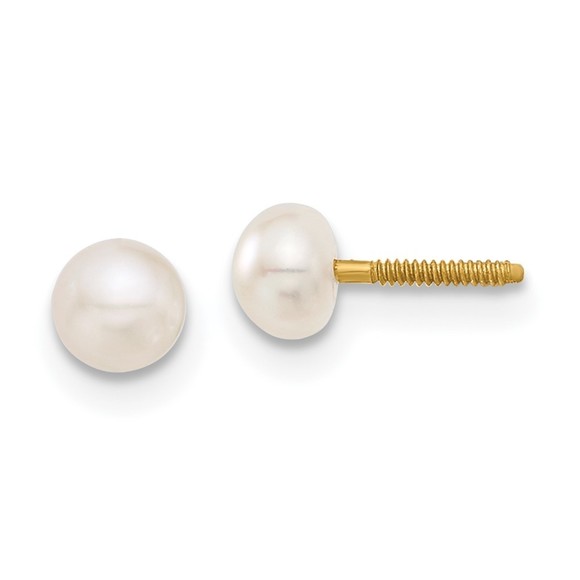 14k Yellow GoldChildrens 4-5mm Button FW Cultured Pearl Screwback Earrings